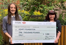 The British Heart Foundation receives £1000 cheque