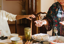 Chinese family having a meal