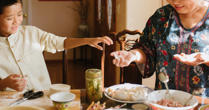Chinese family having a meal