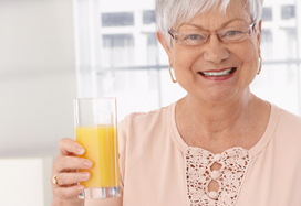 Lady drinking juice-style ONS