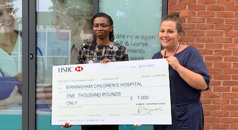 AYMES donates £1000 to Birmingham Children's Hospital