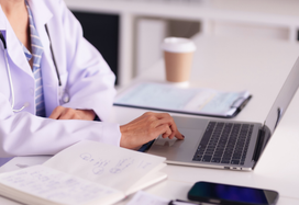 Dietitian at desk with coffee