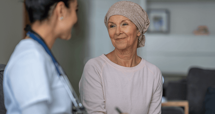 Cancer patient speaking with dietitian