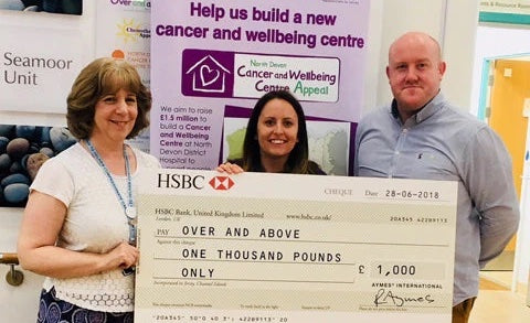 Over and Above receives £1000 donation from AYMES